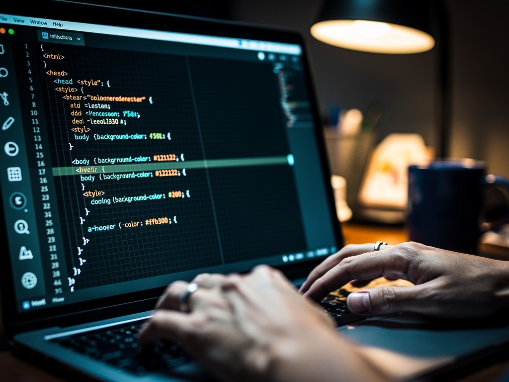 Ekran laptopa z kodem HTML i CSS podczas kursu online