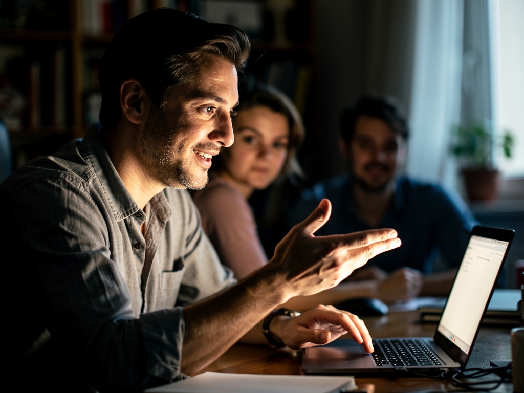 Mentor pracujący z małą grupą uczestników kursu online