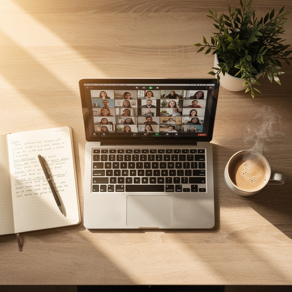 Mała grupa uczestników kursu online podczas sesji z mentorem przez wideokonferencję